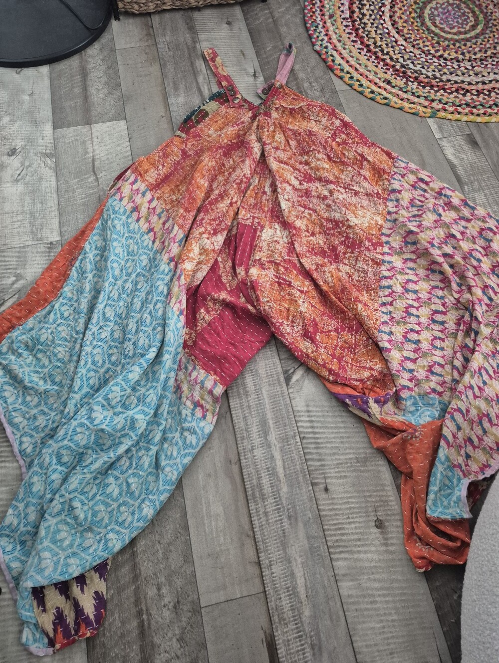 Custom High Quality Kantha Jumpsuit Reversible Harem Bohemian Patchwork L-XXL - Picture 11 of 14